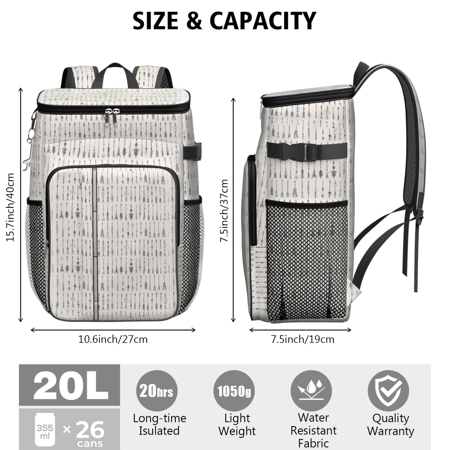 Travel Cooler Bag - Boho Bohemia Pioneer Flower Geometric Line Art Camping Beer Cooler Backpack with Bottle Opener- Waterproof Insulated Picnic Backpacks - Cooler Bag for Beach