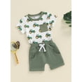 thumbnail image 3 of FEORJGP Toddler Baby Boy 2 Piece Summer Outfits 0 6M 12M 18M 2T 3T Infant Round Neck T-Shirts Tractor Print Shirts Short Sleeve Tops Elastic Waist Shoshion Casual Clothes Beachwear for Daily, 3 of 8