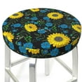 thumbnail image 3 of Xecao's Sunflowers And Blue Flower Print Stool Covers offer stylish, washable protection for PU round bar stools, perfect for home or commercial use., 3 of 7