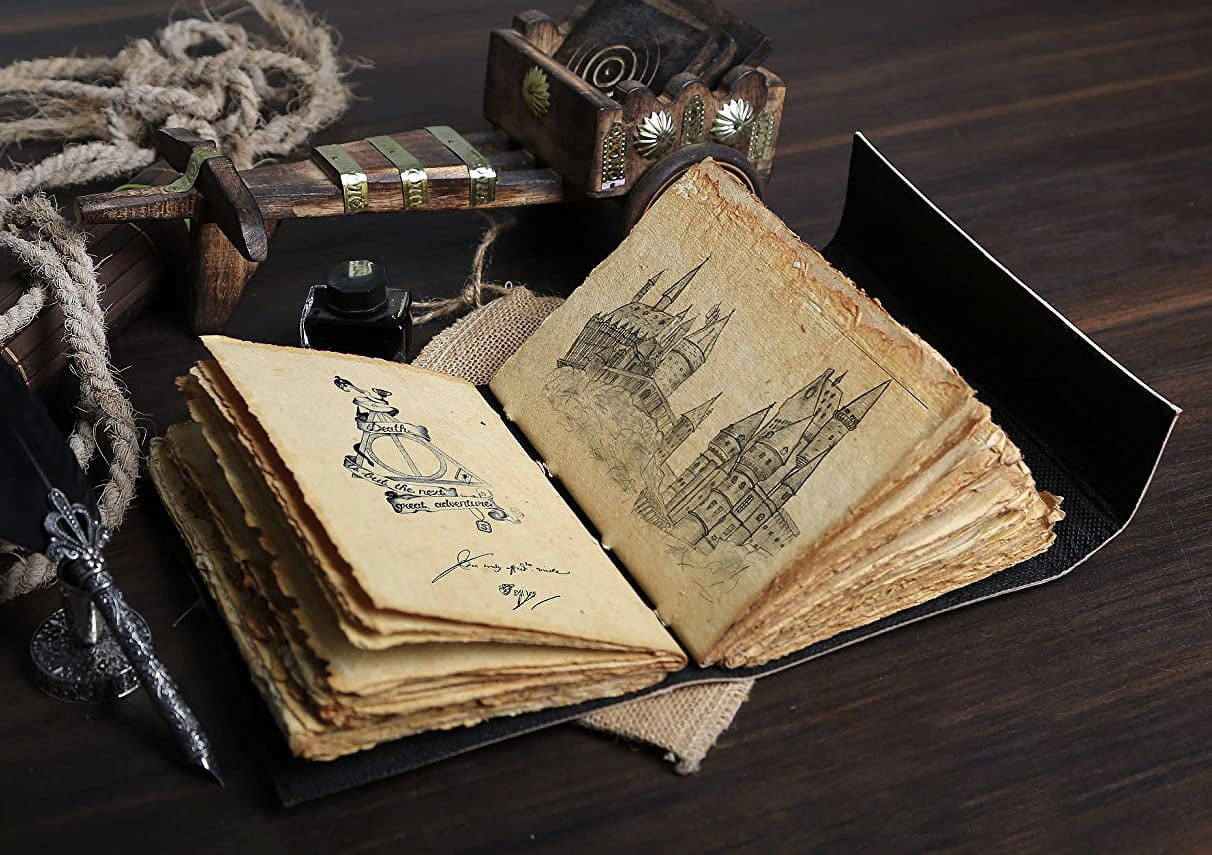 Harry Potter Vintage Leather Spell Book – Handmade Grimoire Journal with Stone, Deckle Edge Paper, Witchcraft Gift for Men & Women