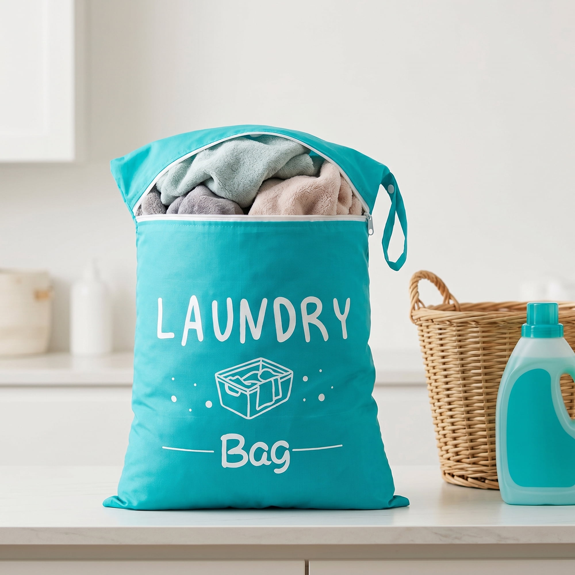Unique Bargains 2Pcs Waterproof Wet Dry Lightweight Mesh Laundry Bag Sky Blue 15" x 18.9"