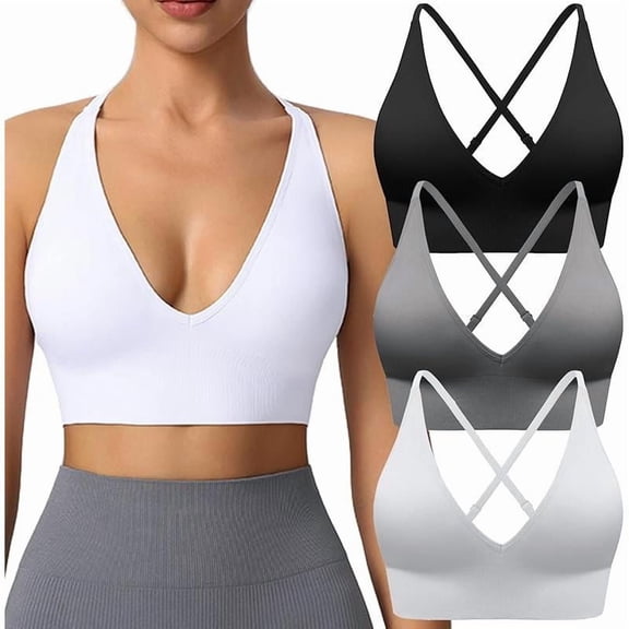 AEXTO Women's Sports Bras Adjustable Deep V Neck Bras Wireless Spaghetti Strap Criss Cross Padded Low Support Sexy Bras gym sport bra