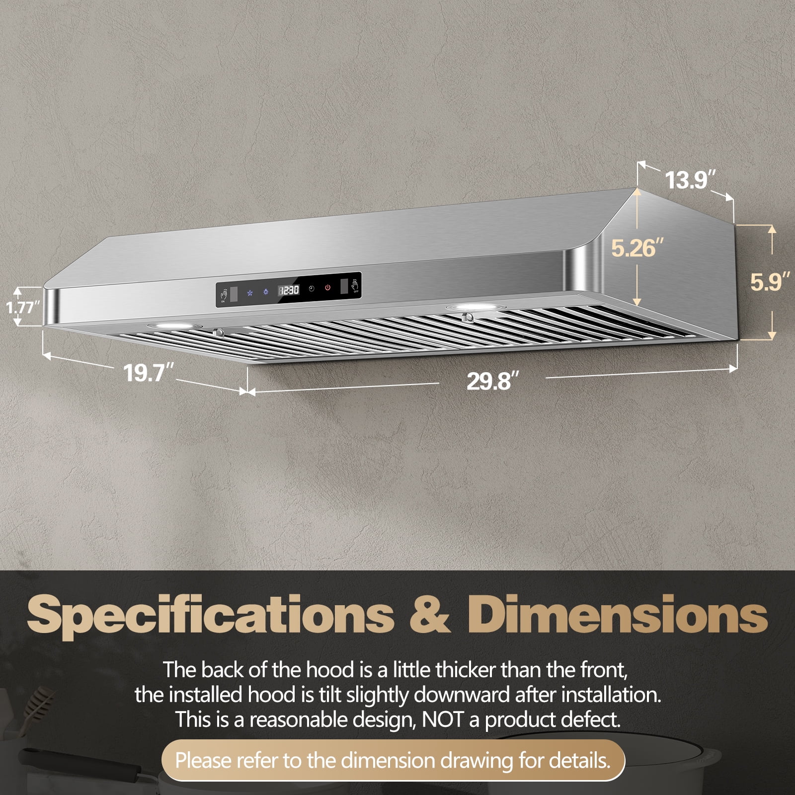 30" Under Cabinet Stainless Range Hood 700CFM 3-Speed,LED Light Touch/Gesture/Remote Control