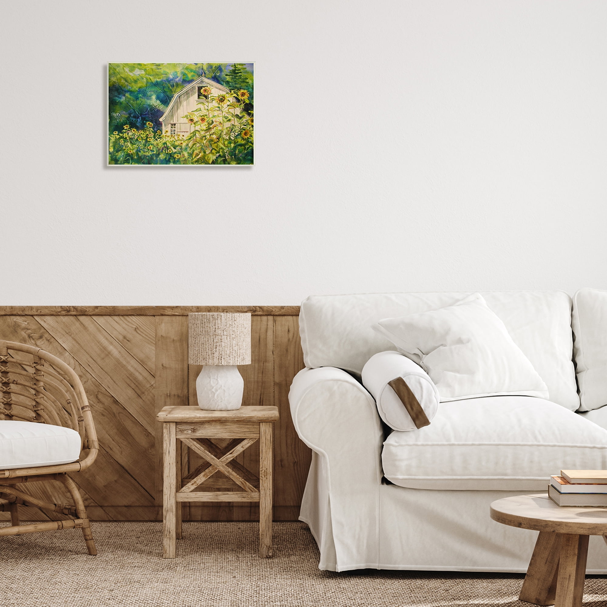 Stupell Industries Peaceful Sunflower Field Countryside Woodlands Barn , 19 x 13, Design by MB Cunningham