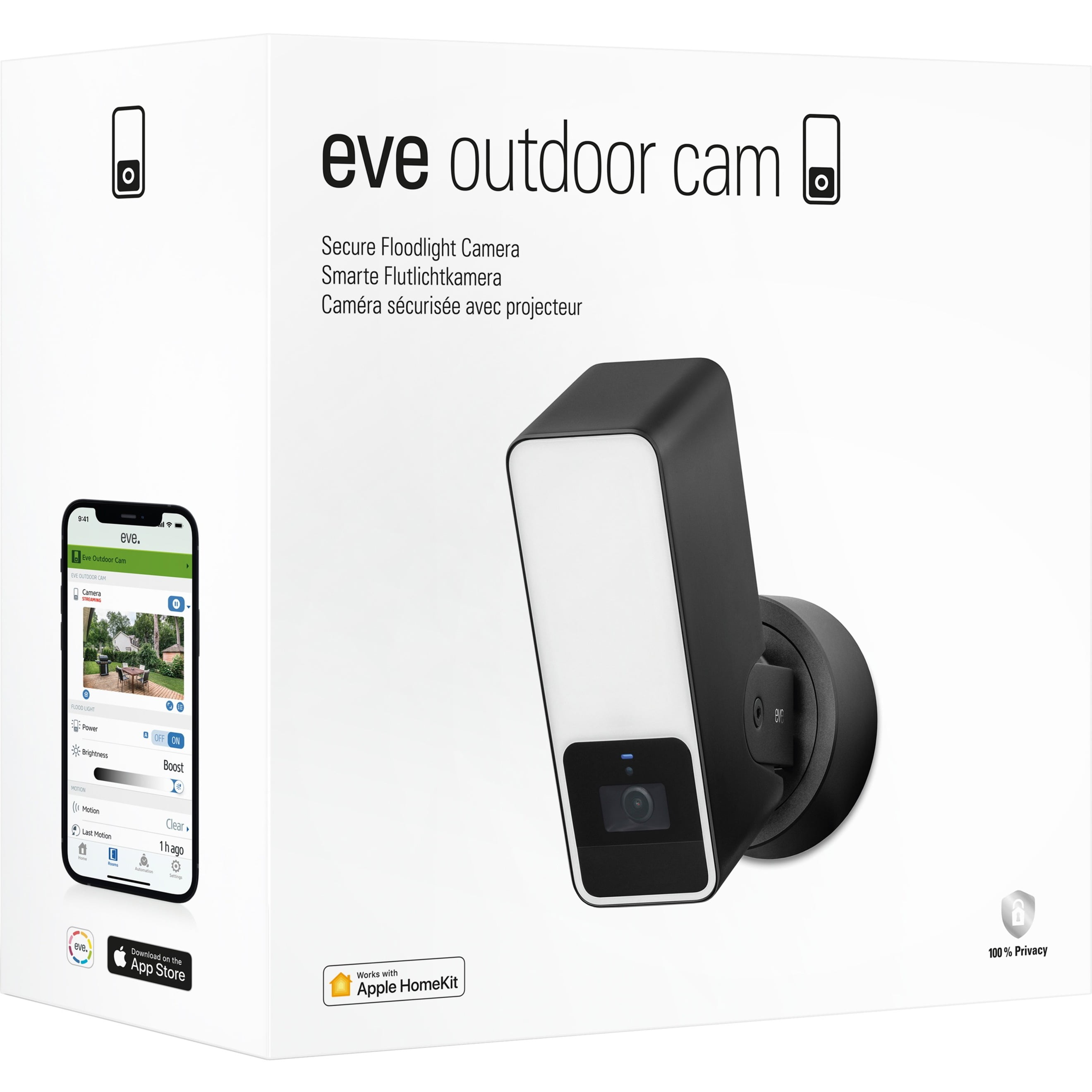 Eve Outdoor Cam, Secure floodlight camera with Apple HomeKit