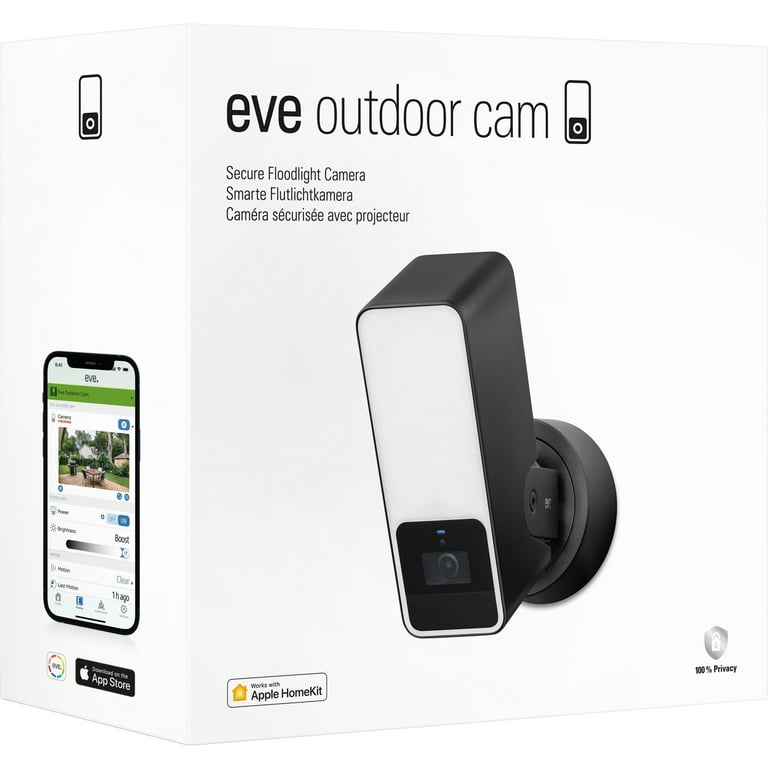 Eve Outdoor Cam, Secure floodlight camera with Apple HomeKit Secure Video  technology 