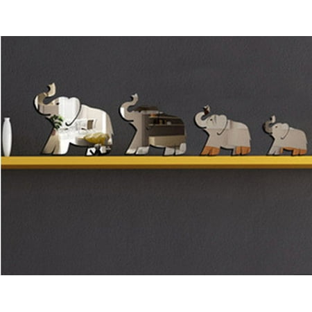 Elephant Mirror Wall Decal Costyle Modern Mirror Removable Decal Art Elephant pattern Mural Wall Sticker Home Room DIY Decor Silver ()