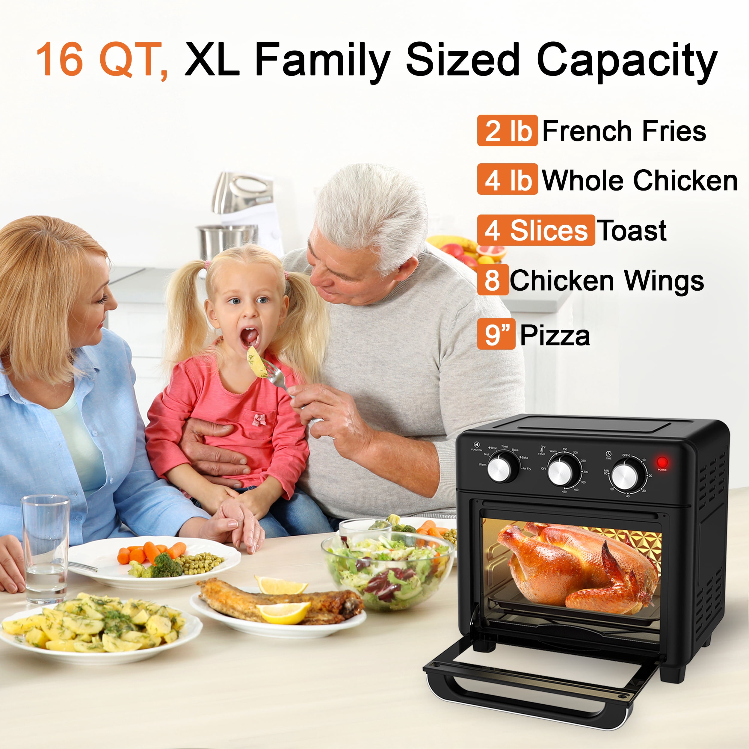 Homlixry Air Fryer Toaster Oven Combo, 14QT 7 in 1 Oil-Less Air Fryer with Warm, Broil, Toast, Bake, Air Fry, Black