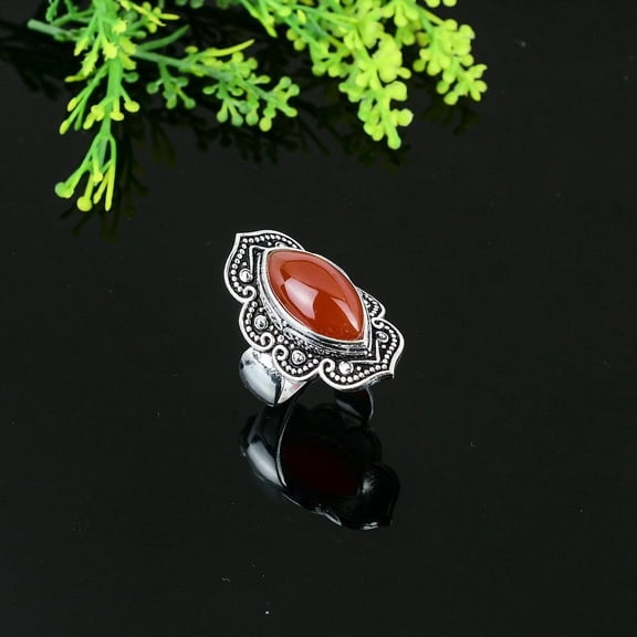Natural Red Carnelian Gemstone 925 Sterling Silver Gift Ring Size 6.5