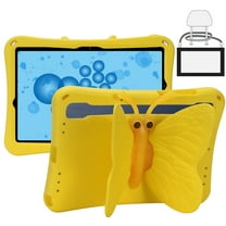 ShieldPlus Kids Case for Samsung Galaxy Tab A9 Plus / Tab S9 / Tab S8 / Tab S7 11 Inch / Tab S9 FE 10.9", Cute Butterfly Shockproof EVA Foam Super Protection Stand Cover with Shoulder Strap,Yellow