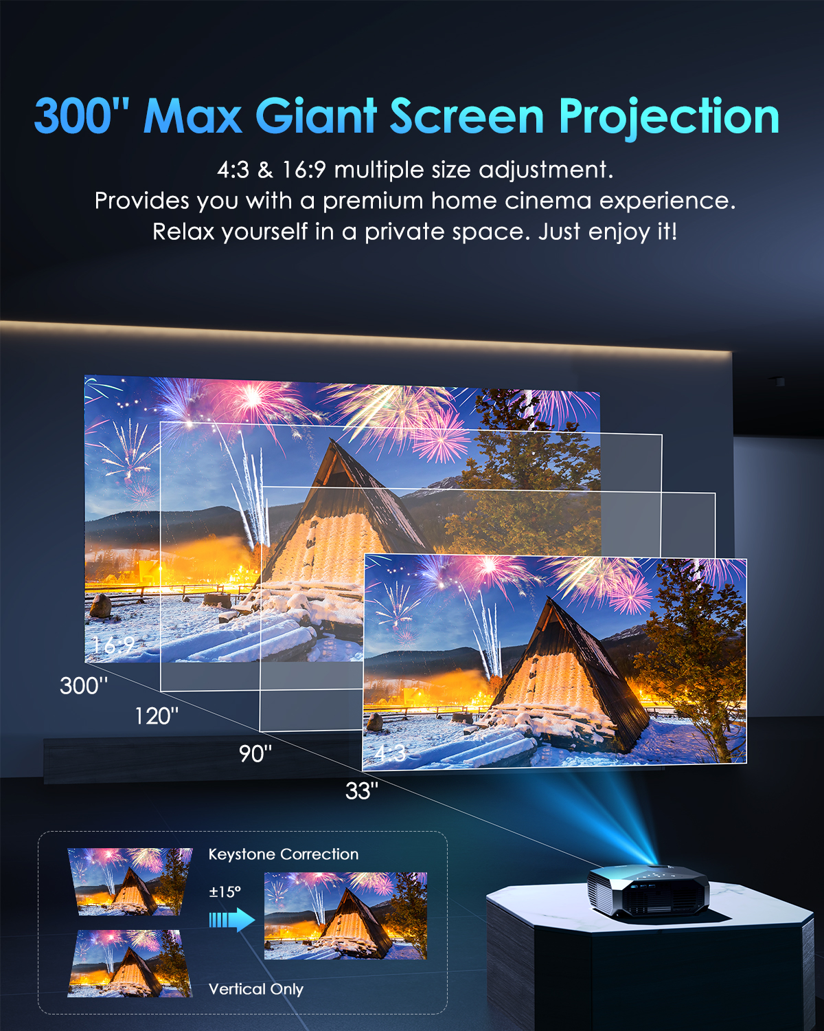 Hewcham 4K LCD Projector with Wireless, 1080P, 22000 Lumens, Bluetooth, Remote, 120,000-Hour Lamp