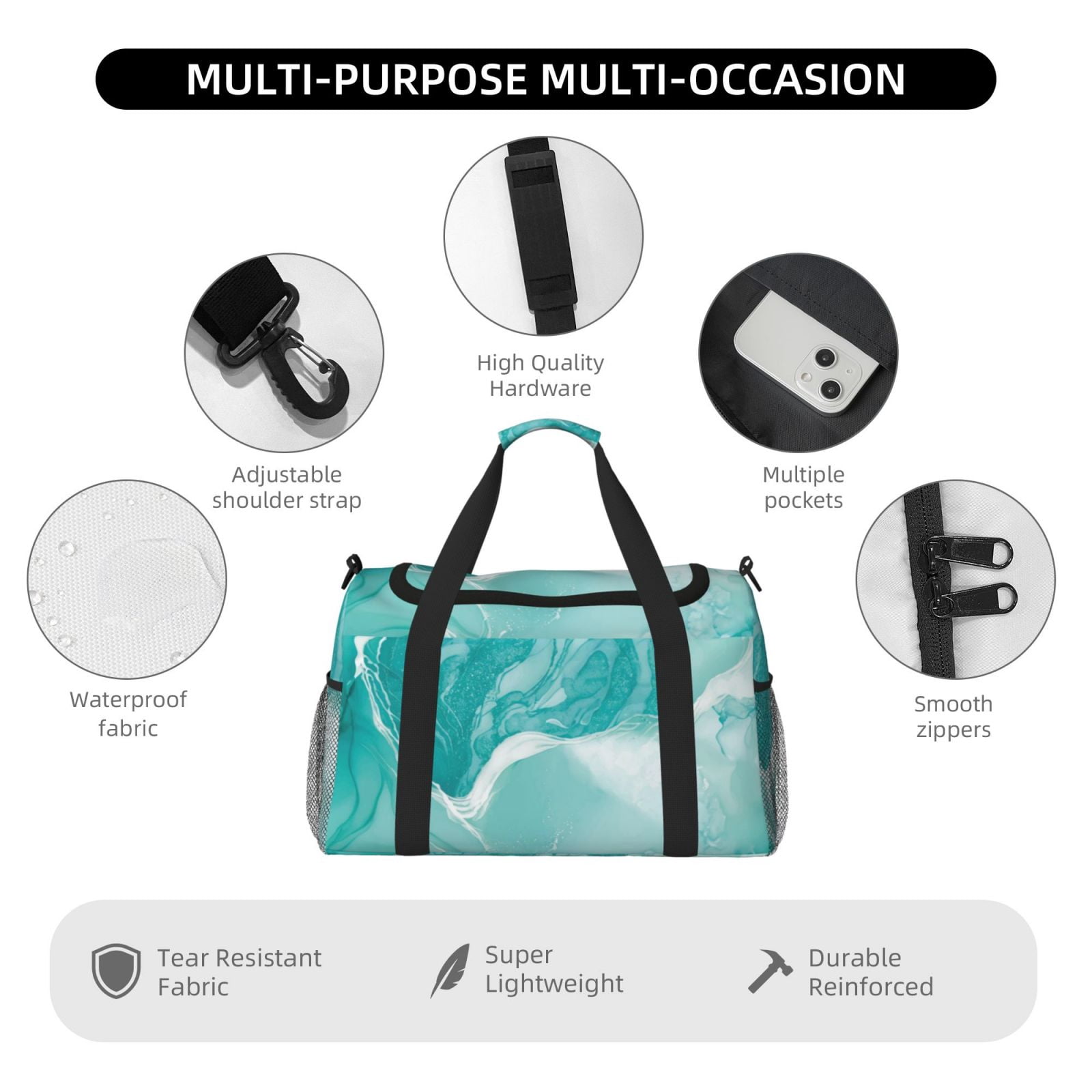 Fuzoiu Teal Turquoise 1 Print Travel Duffle Bag,Carry On Tote Bags,Duffel Bag,Sport Gym Bag, Hospital Bag for Labor and Delivery, Overnight Bag,Luggage Bag