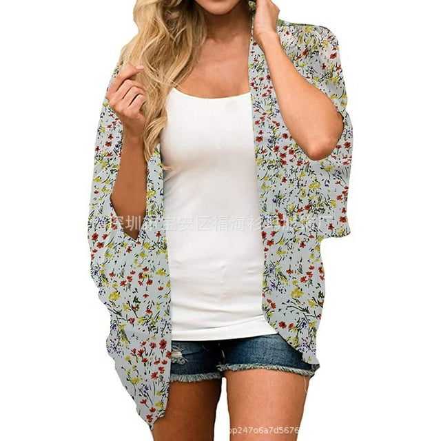 New Women's Floral Kimono Cardigans Casual Loose Open Front Cover Ups Tops