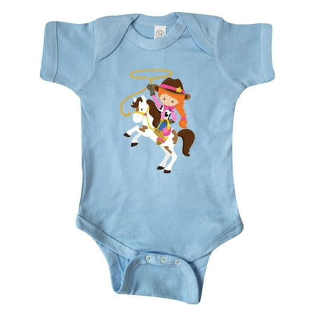 

Inktastic Cowboy Girl Cowgirl On White Horse Orange Hair Gift Baby Girl Bodysuit