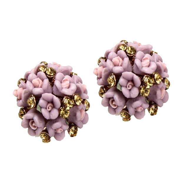 Moda elegante flor de cerámica Ear Stud mujeres señora regalos Púrpura Salvador Perno prisionero del oído de cerámica