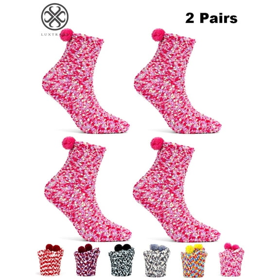 Luxtrada 2 Pairs Valentine's Day Socks Fuzzy Plush Socks Colorful Soft Socks Cake Socks for Women