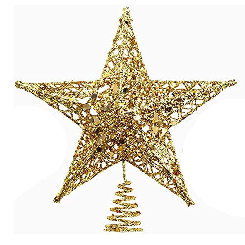 Christmas Tree Star Topper,Xmas Tree Topper Glittered 5 Point Star Treetop for Christmas Tree Ornament Indoor Party Home Decoration (Golden)