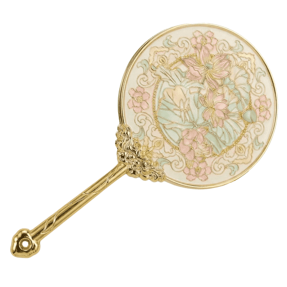 Vintage Handheld Mirror Small Decorative Mirror with Embossed Flowers Gold Round Compact Makeup Mirror Portable Travel Mirror for Women Girls