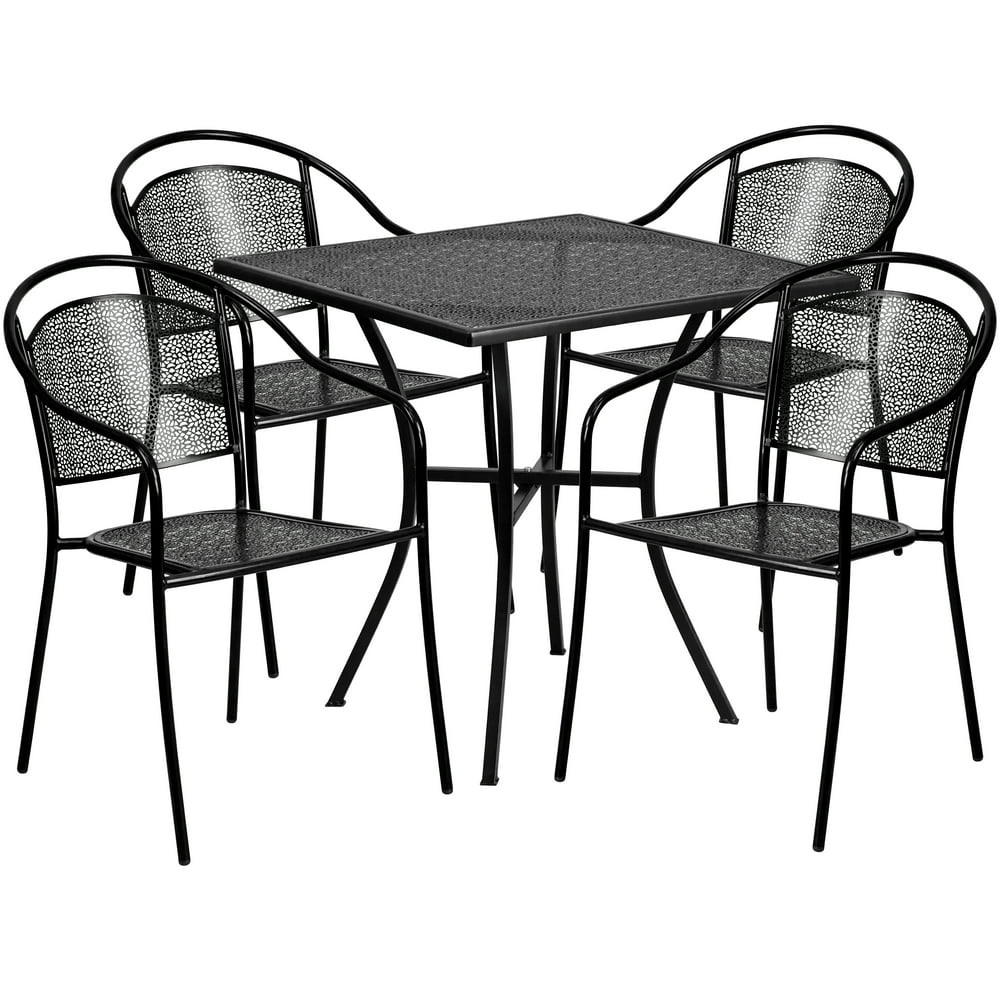 Flash Furniture 28'' Square Black IndoorOutdoor Steel Patio Table Set