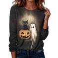 thumbnail image 2 of CLOISE Plus Size Shirts for Women Halloween Crew Neck Casual Pullover Ghost Long Sleeve Tee Tops Fall Slim Outfits for Daily Wear Multicolor S, 2 of 8