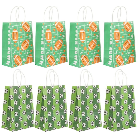 FRCOLOR Green Kraft Paper Sports Ball Pattern Handbags for Packing with Handles Easy to Carry and Store