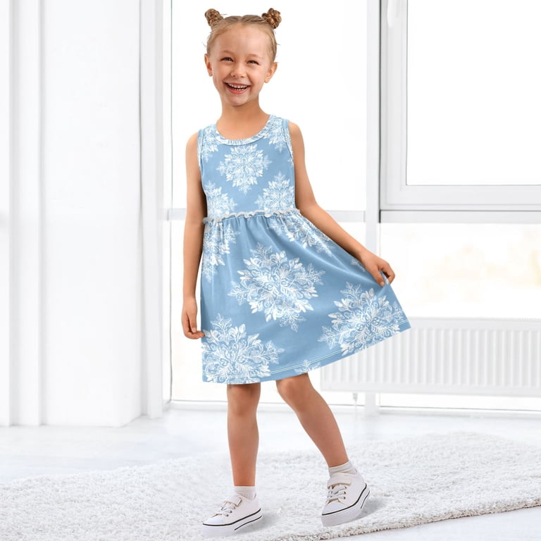 one piece dress for christmas Square Shape Snowflakes Sleeveless A-Line One-Piece Dress Quick Dry 8Y Color:SILVER