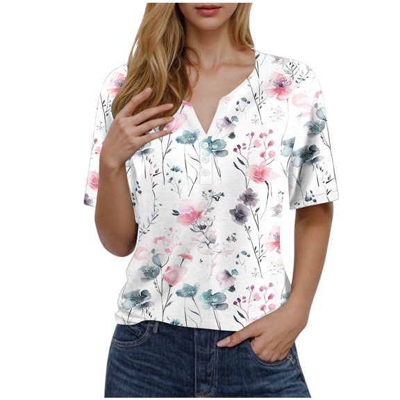 Womens Tops Summer Short Sleeve V Neck Blouses Business Casual Loose Fit Tshirts Trendy Fashion Outfits Pink XXL