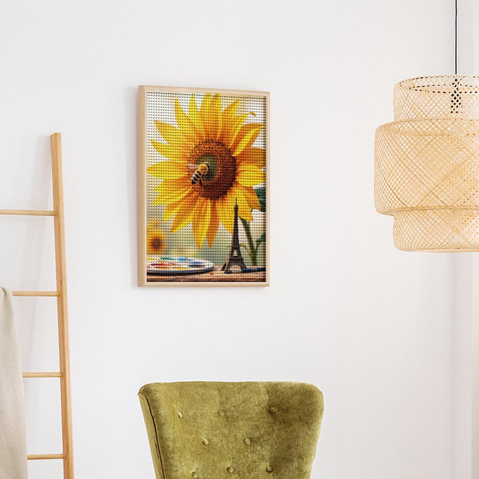 Diamond Art Kits for Adults, Sunflower Bee Eiffel Tower Art 5D Diamond Painting Kits for Adults Beginners, DIY Full Drill Diamond Painting, Gem Art and Crafts 12x16