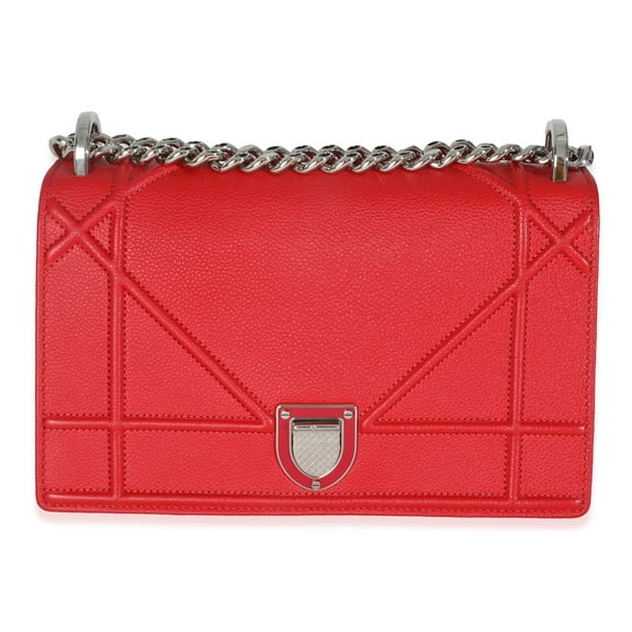 Pre-Owned Christian Dior Red Grained Calfskin Medium Diorama Flap Bag