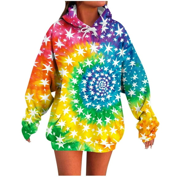Sexlip Color Rainbow Printed Hoodie Tie Dye Sweatshirt Fashion Graphic Pullover for Men Women Blue L
