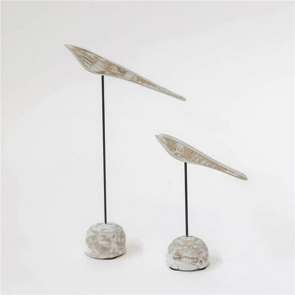 MDR Trading Inc. FP-IMW-012-W Set Of 2 Minimalist Wooden Birds On A Round Base Figurines