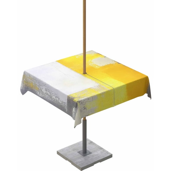 Boanket Outdoor Tablecloth with Umbrella Hole for Patio/Picnic/Party/Camping, Yellow Grey Waterproof Table Cloth Square Cover Washable, Oil Painted Modern Geometric Abstract (54"x 54")