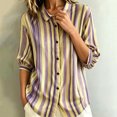 thumbnail image 6 of PBFRDSJ Womens 3/4 Sleeeve Striped Button Down Shirt Vintage Collar Loose Fit Casual Blouse for Office Business, 6 of 8