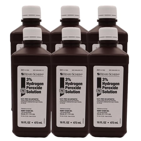 Henry Schein 3% Hydrogen Peroxide Solution, USP First Aid Antiseptic for Wounds and Cuts, 16 oz
