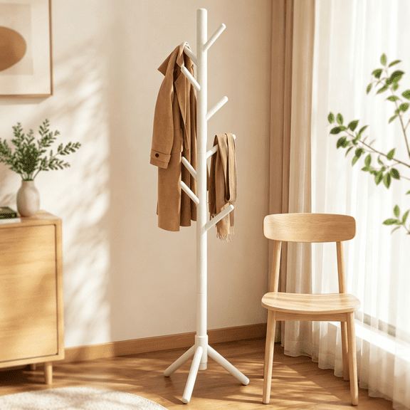 Solid Wood Freestanding Coat Rack, Tree Branch Coat Hanger Stand, Heavy Duty Portable Garment Holder for Entryway, Bedroom, Hallway & Closet