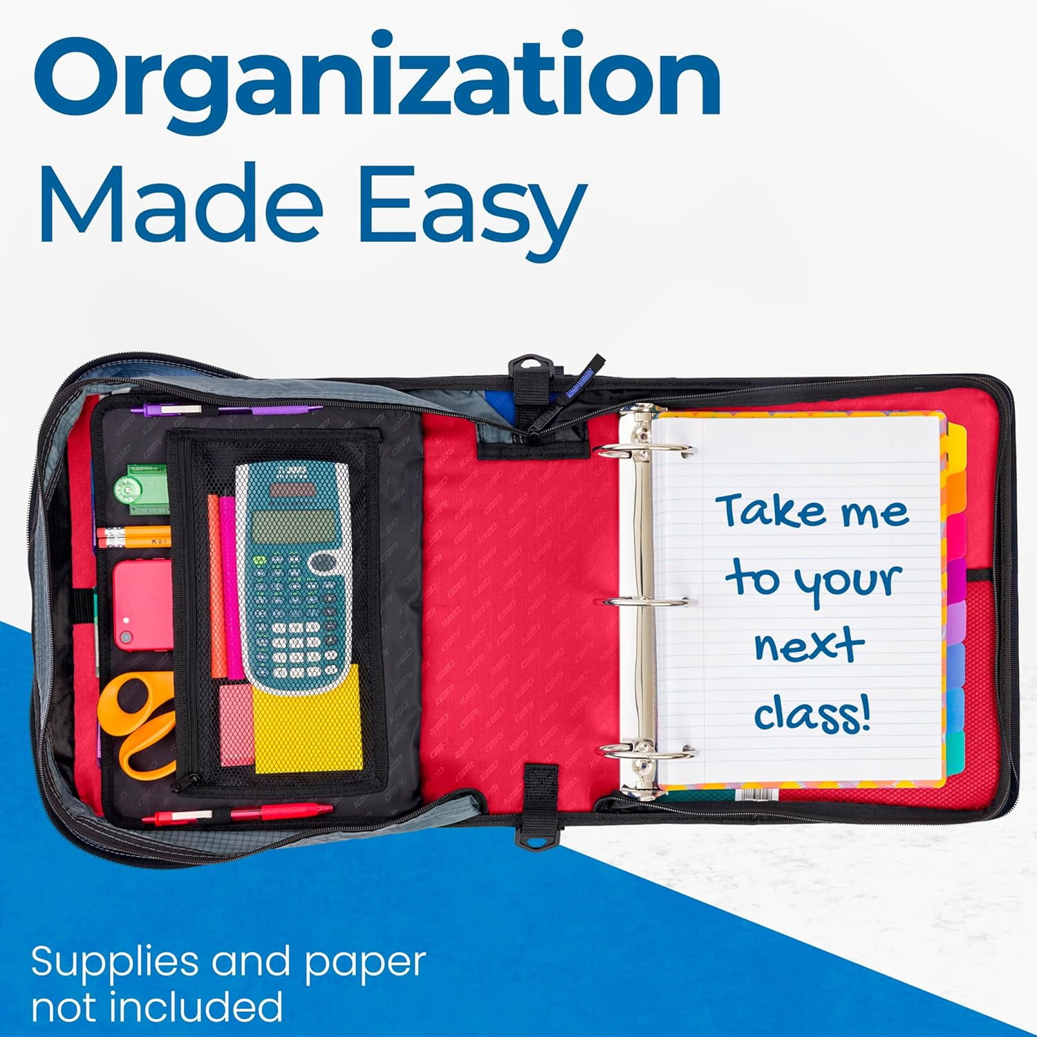 Case-it The Mighty Zip Tab Zipper Binder - 3 inch O-Rings - 5 Color Tab Expanding File Folder - Multiple Pockets - 600 Sheet Capacity - Comes with Shoulder Strap - Fire Engine Red D-146 (6 pack)