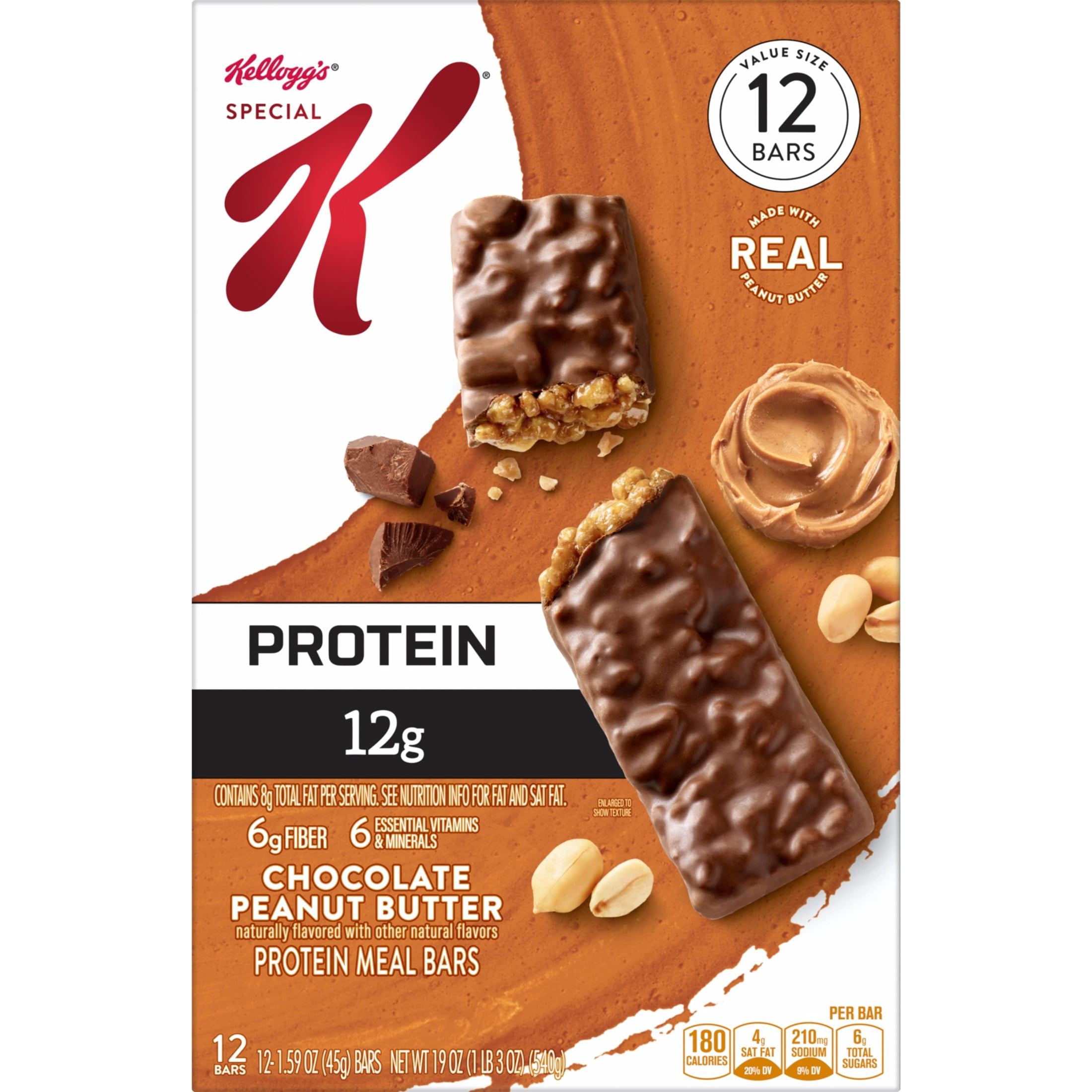 Special K Chocolate Peanut Butter Chewy Protein Meal Bars, 12g Protein, 19 oz, 12 Count