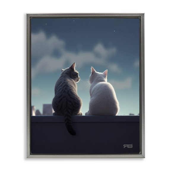 Stupell Industries Contemporary Gazing Cat Pair Gray Floating Frame Canvas Art, 25 x 31, by RB