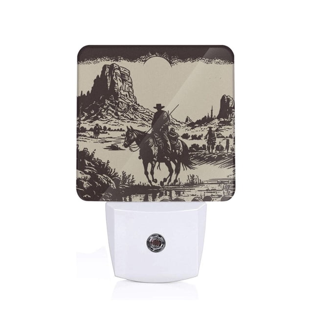 Fotbe Western Desert Cowboy Luz Nocturna LED, Luz de Noche con Sensor de Luz Natural de Anochecer a Amanecer, Se Enchufa a la Pared, Blanco Cálido 0.5W-EU