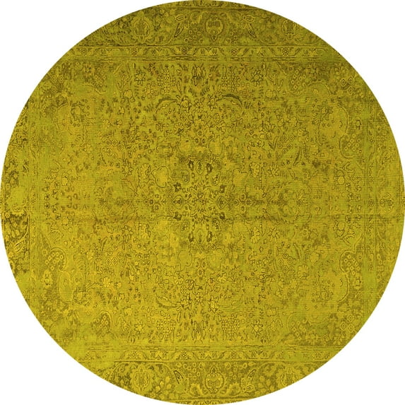 Ahgly Company Machine Washable Indoor Round Persian Yellow Traditional Area Rugs, 6' Round