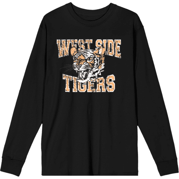 Vintage Sport West Side Tigers Adult Black Crew Neck Long Sleeve Tee-Medium