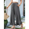 thumbnail image 4 of Womens Wide Leg Pants Drawstring Elastic High Waisted Ruffle Hem Palazzo Pants with Pockets Grey XXL, 4 of 6
