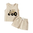 thumbnail image 1 of Splozh Baby Boy Summer Outfit Casual Waffle Outfits SleeveLess Tank Top Shorts Cute Summer Boys Beach Outfit Boys Vacation Set,Beige,3-4 Years, 1 of 5