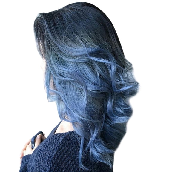 Women's Long Wavy Full Wig - Synthetic Heat-Resistant Wire, Center Part, Black-Blue Bleached Color, Wig For Women, Long Wig, Wavy Wig, Halloween Costume Wig, Christmas Party Hairpiece, Thanksgiving