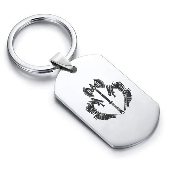 Stainless Steel Viking Battle Axe Dog Tag Keychain Circle Ring