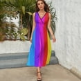 thumbnail image 3 of Rainbow Stripes Dress Summer Street Style Bohemia Long Dresses Female Sleeveless Printed Maxi Dress, 3 of 9