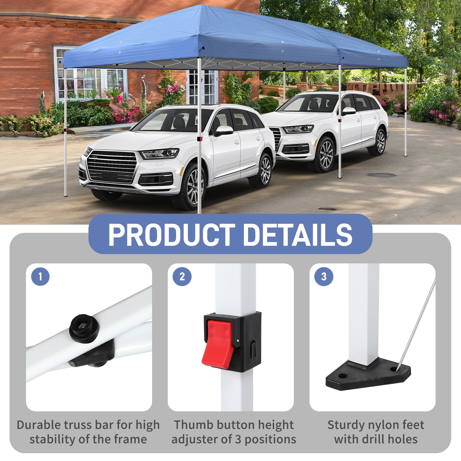 Zintown 10'x 20' Pop Up Party Tent One Push Setup Gazebo Outdoor Sun Shade with  Mosquito Net,Blue
