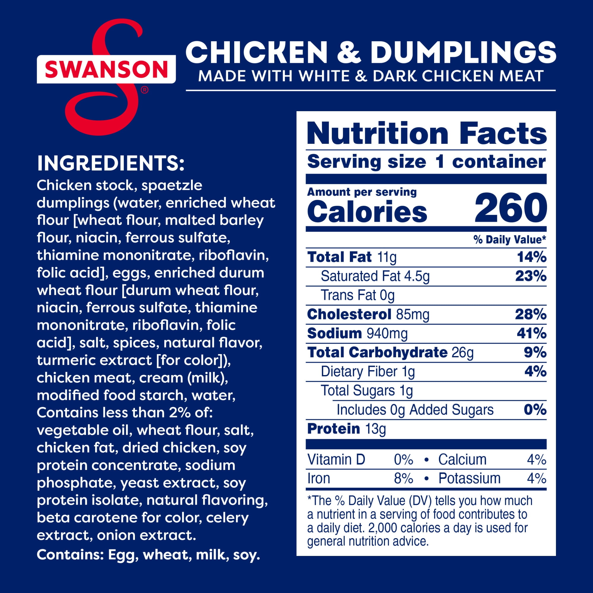 Swanson Canned Chicken and Dumplings with White and Dark Chicken Meat, 10.5 oz Can