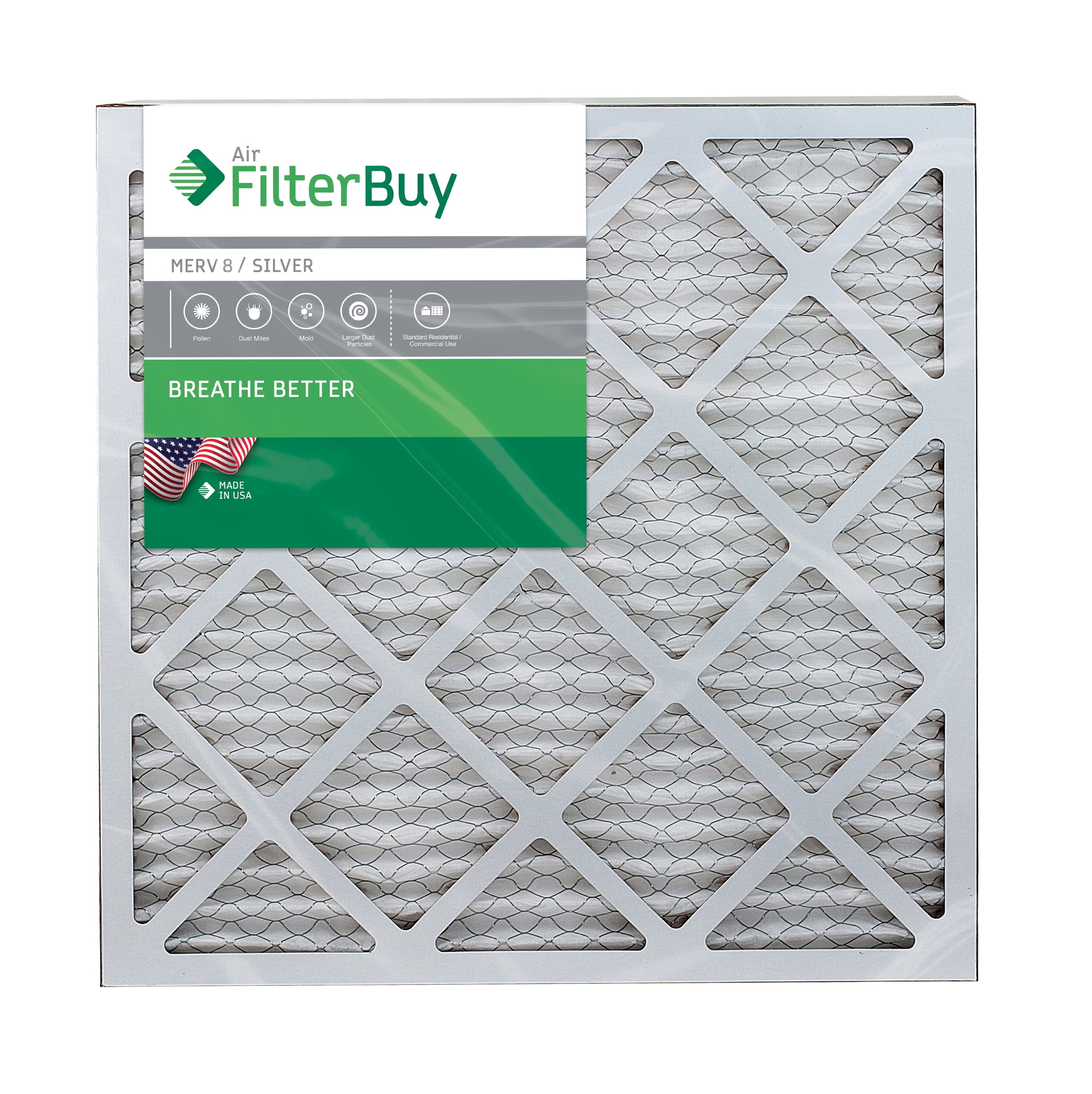 FilterBuy 20x20x1 Pleated HVAC AC Furnace Air Filter AFB Silver MERV 8
