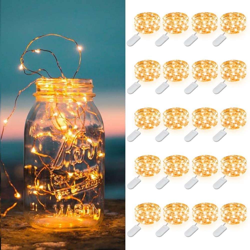 6 Pack Battery Operated String Lights Cool White Copper Wire 6.5 Ft 20 LED 